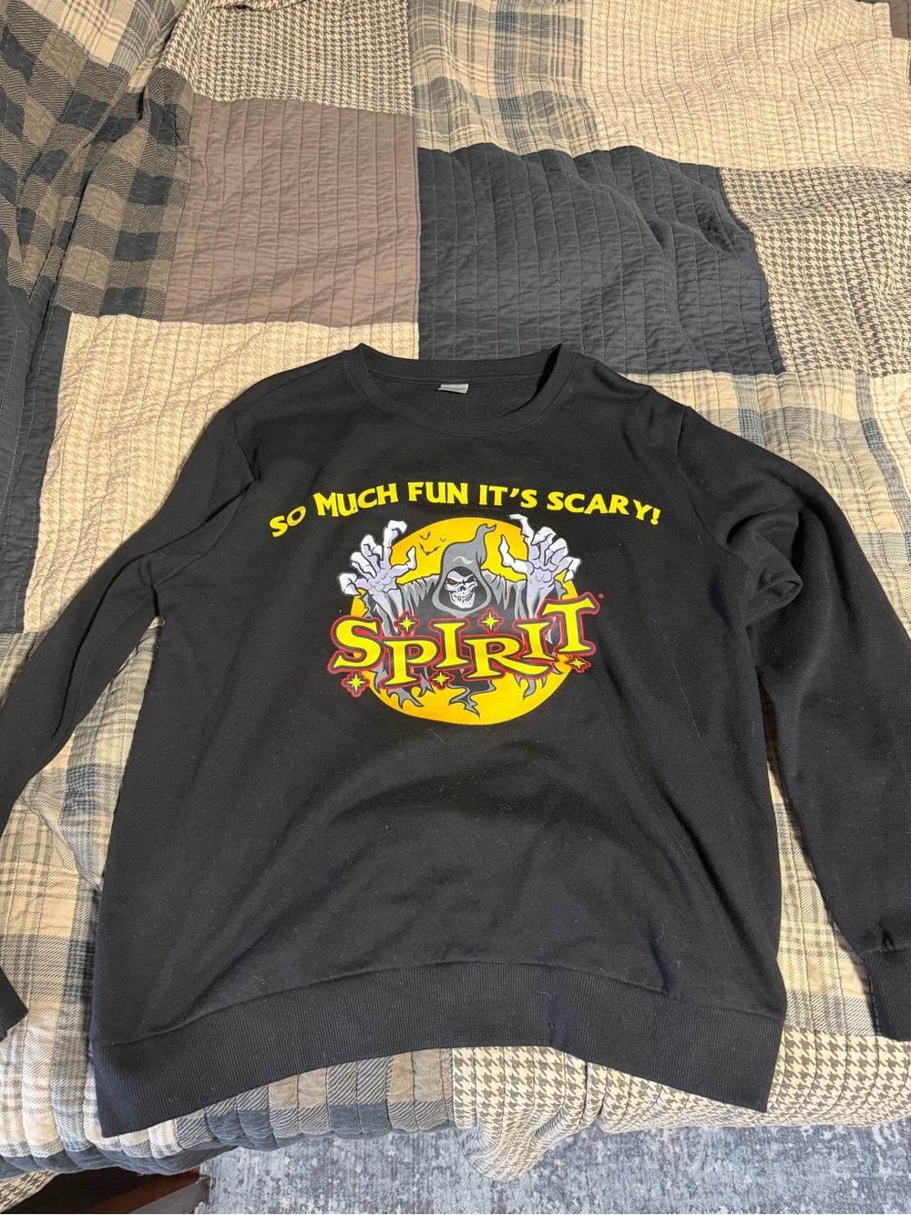 Spirit Black Crewneck Sweatshirt with Yellow and Red Graphic
